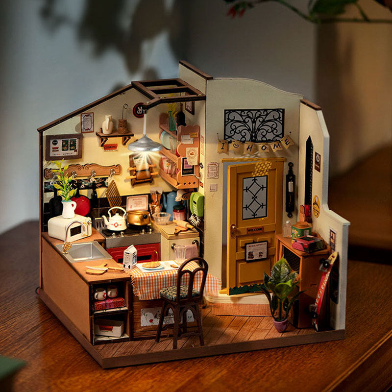 Rolife Happy Kitchen Puppenhaus Minature House DIY Holz puzzle mit LED-Licht