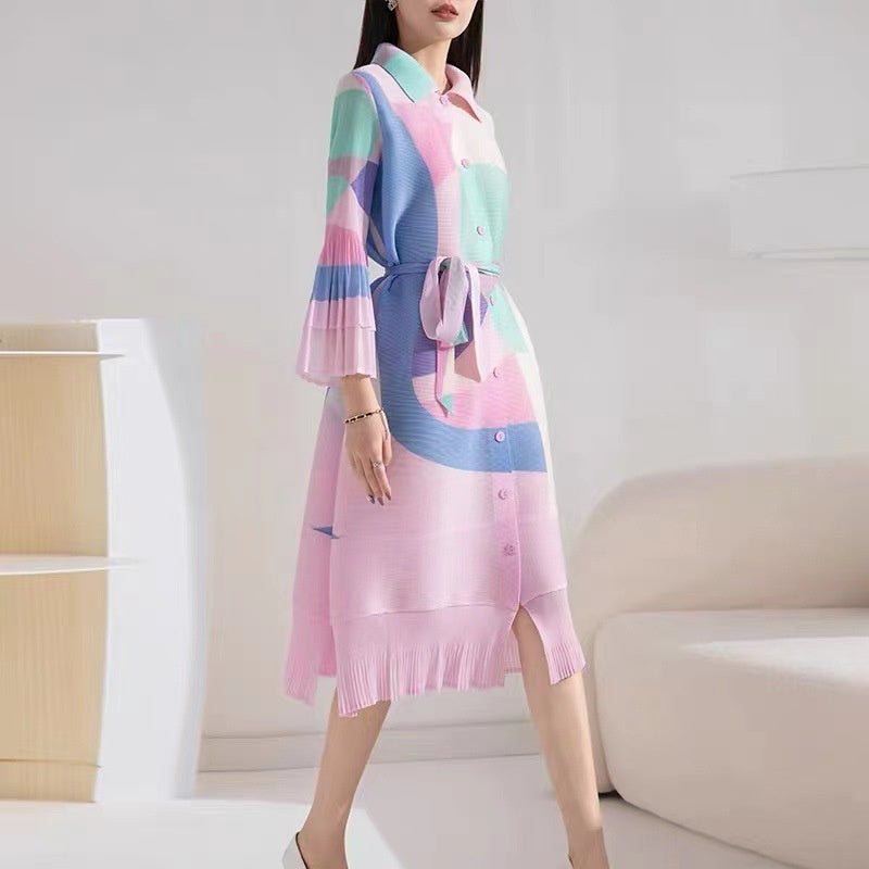 Women's French Retro Pleated Printed Dress