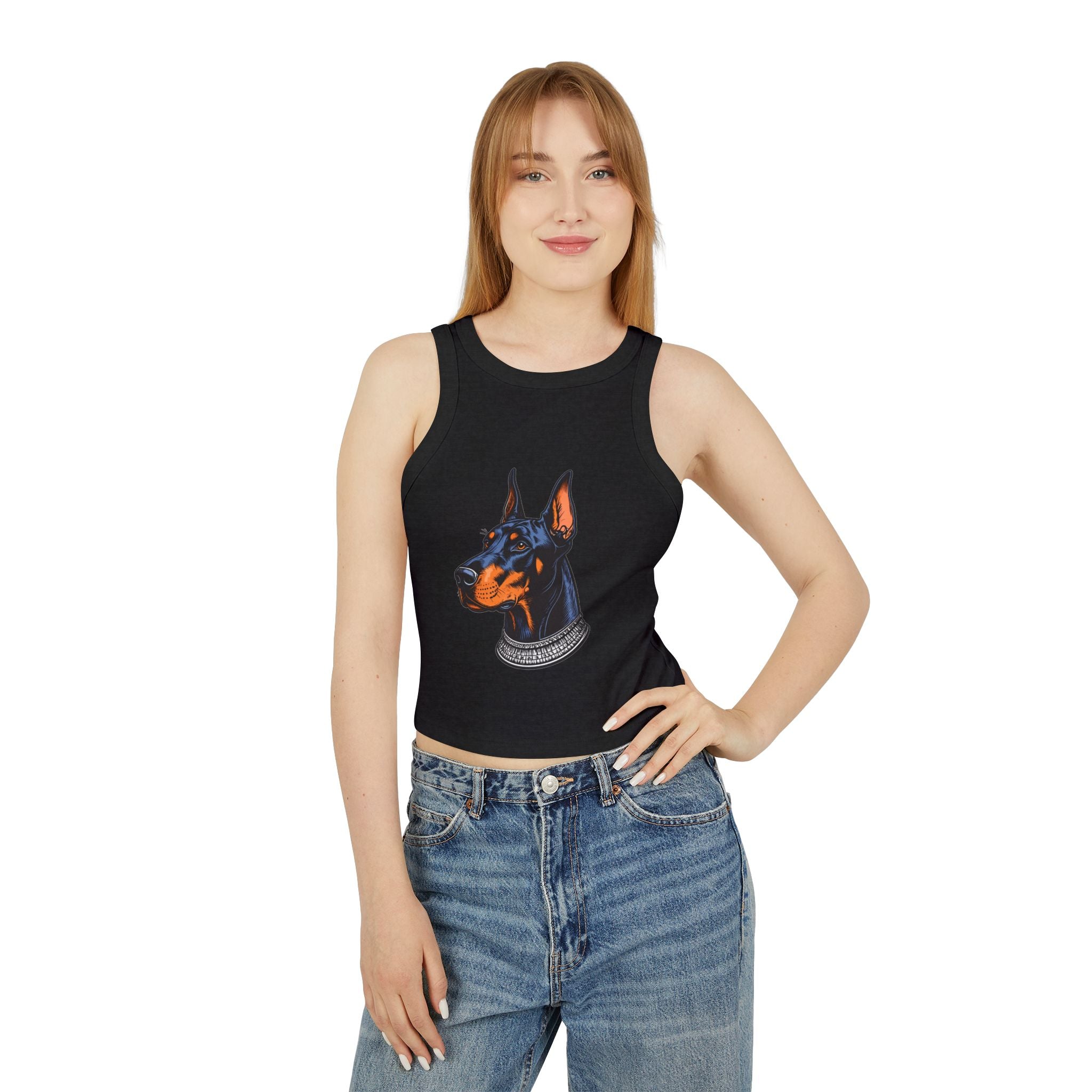 Doberman Portrait Racer Tank Top — Women's Graphic Crop Tank