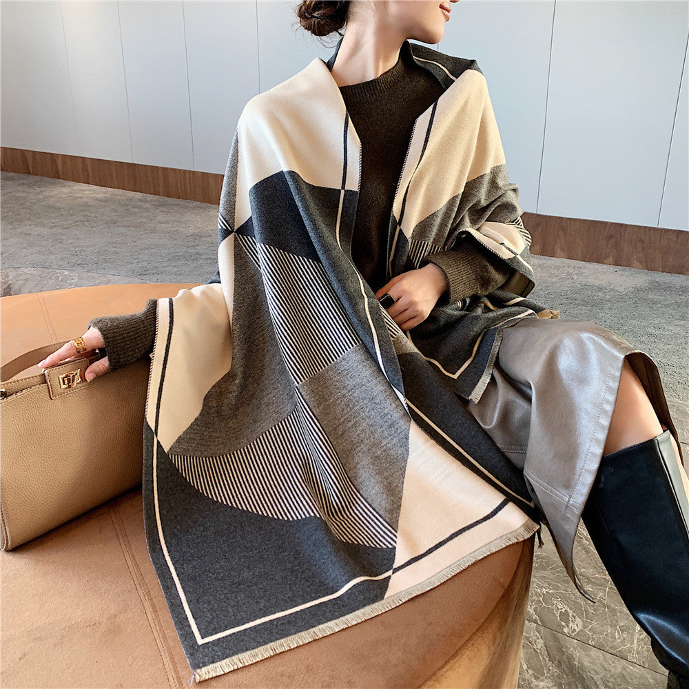 All-matching Thickened Double-sided Student Scarf Dual-purpose Tassel Shawl