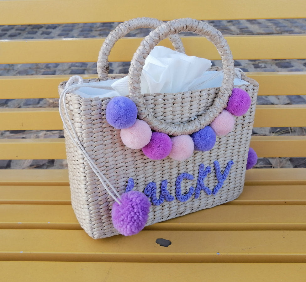 Thailand Straw Bag New Hydrangea Letter Embroidery Straw Handbag