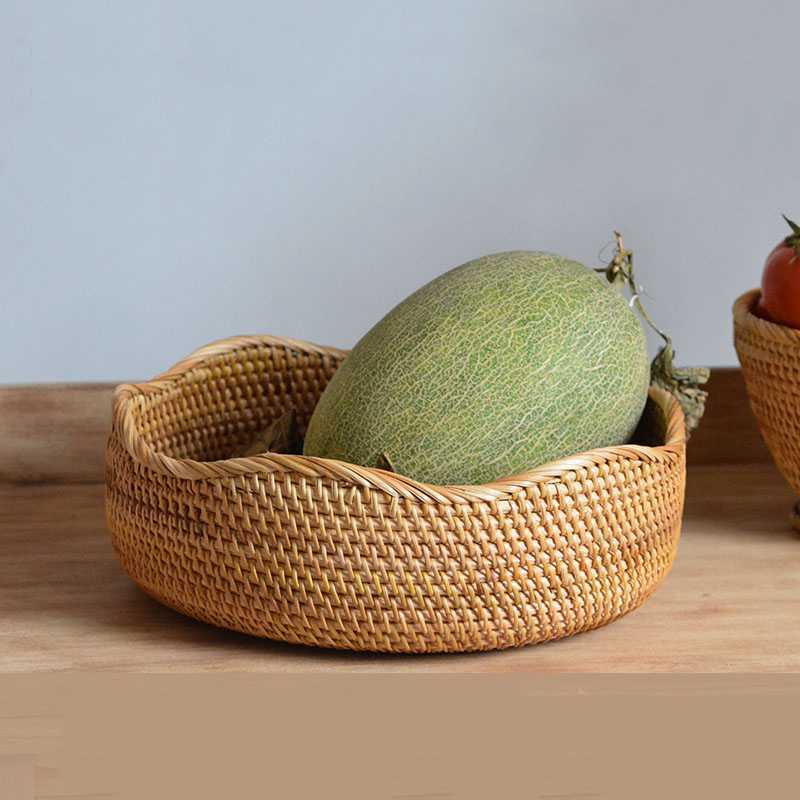Vietnam Rattan Fruit Basket Storage Basket Living Room Snacks Sundries Candy Basket Creative Dried Fruit Box Bread Basket Food Basket