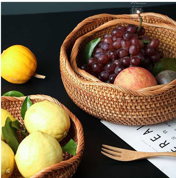 Vietnam Rattan Fruit Basket Storage Basket Living Room Snacks Sundries Candy Basket Creative Dried Fruit Box Bread Basket Food Basket