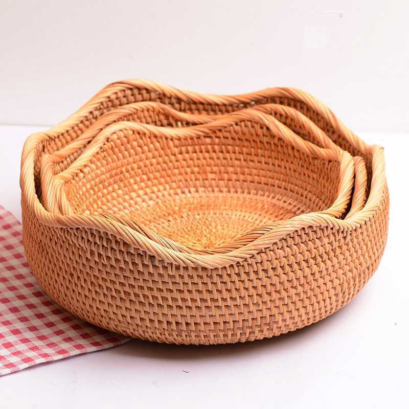 Vietnam Rattan Fruit Basket Storage Basket Living Room Snacks Sundries Candy Basket Creative Dried Fruit Box Bread Basket Food Basket