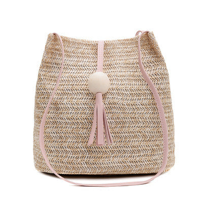 Female Bag Foreign Trade Fashion Bucket Bag Retro Rattan Bag Straw Bag