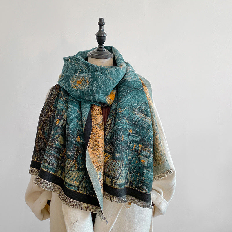 Cashmere-like Printed All-matching Artistic Autumn And Winter Thickening Scarf Shawl