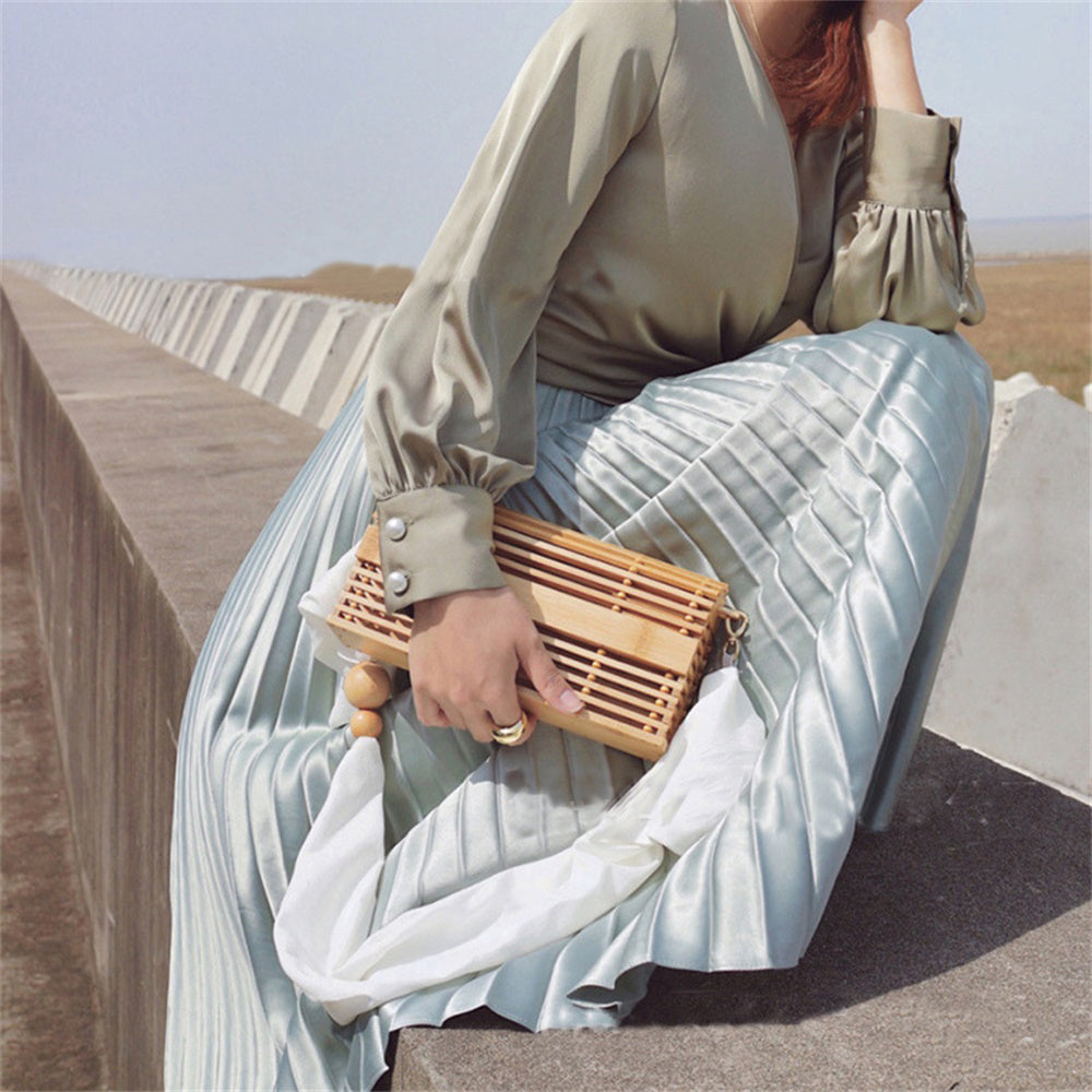 Ribbon bag beach vacation bamboo basket bag