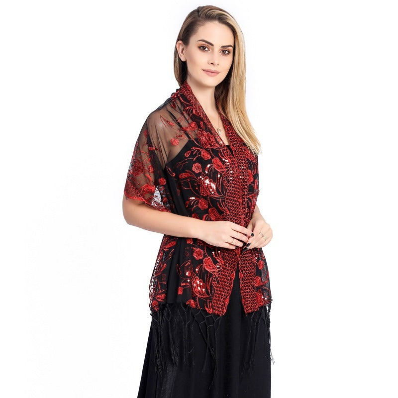 Elegant Debutante Gala Dinner Sequined Tassel Shawl Bride