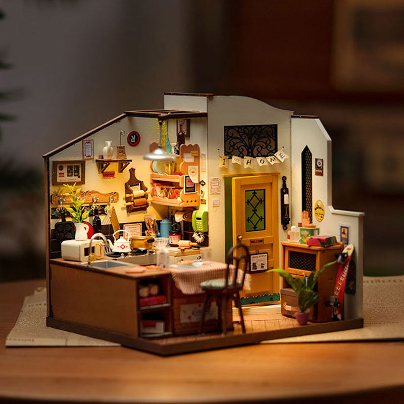 Rolife Happy Kitchen Puppenhaus Minature House DIY Holz puzzle mit LED-Licht