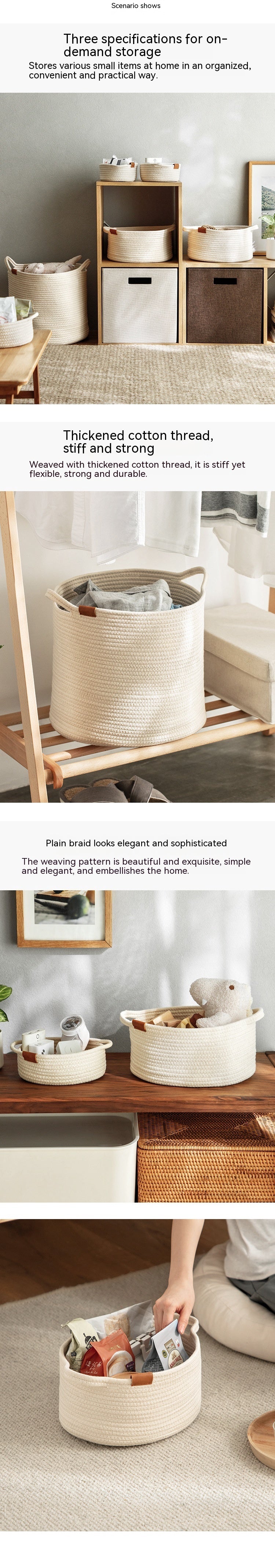 Laundry Basket Woven Cotton String Large Laundry Basket High Laundry Basket Foldable Basket