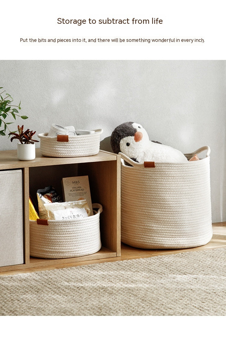 Laundry Basket Woven Cotton String Large Laundry Basket High Laundry Basket Foldable Basket