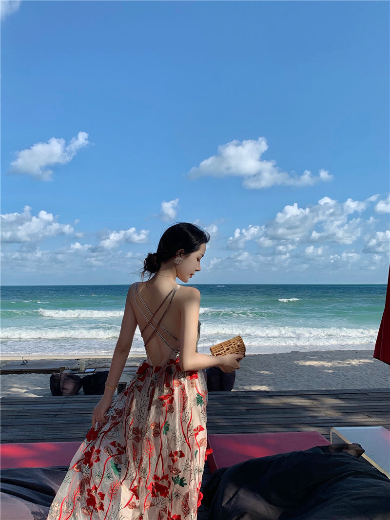 Women's Summer Holiday Dress Seaside Suspender Beach Dress