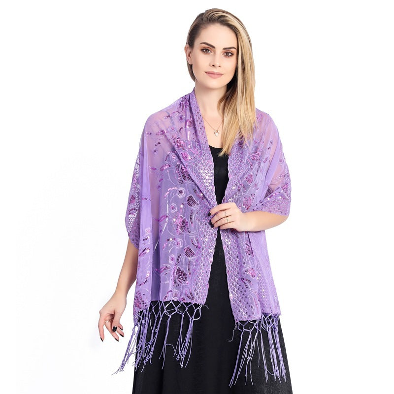 Elegant Debutante Gala Dinner Sequined Tassel Shawl Bride