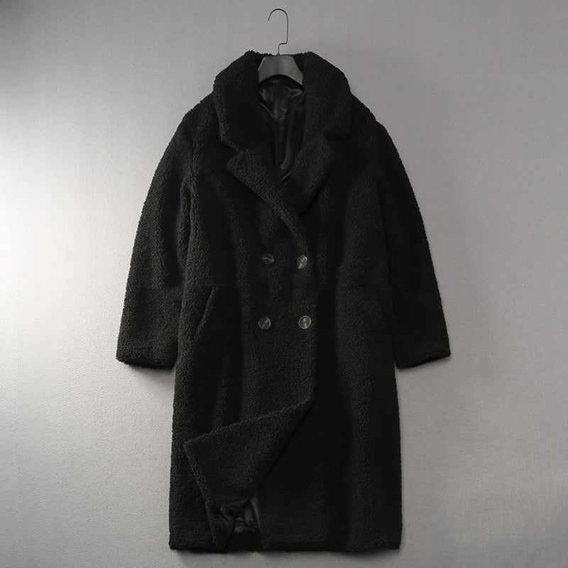 Women's Loose Lapel Over Knee Long Soft Waxy Teddy Coat Jacket