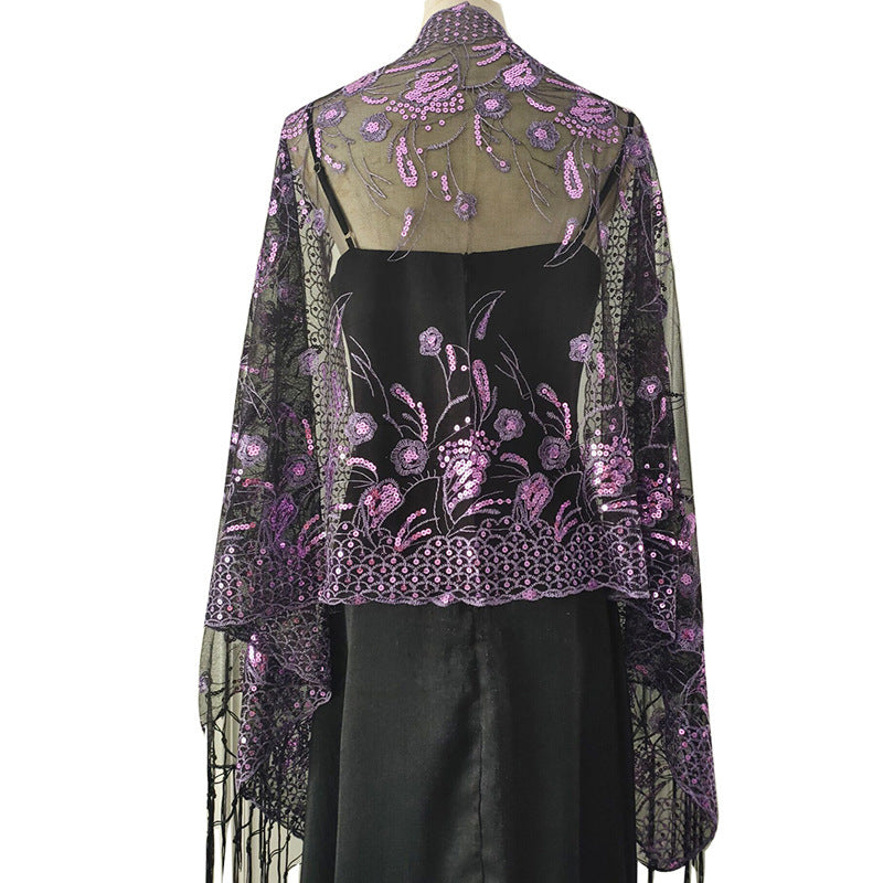 Elegant Debutante Gala Dinner Sequined Tassel Shawl Bride