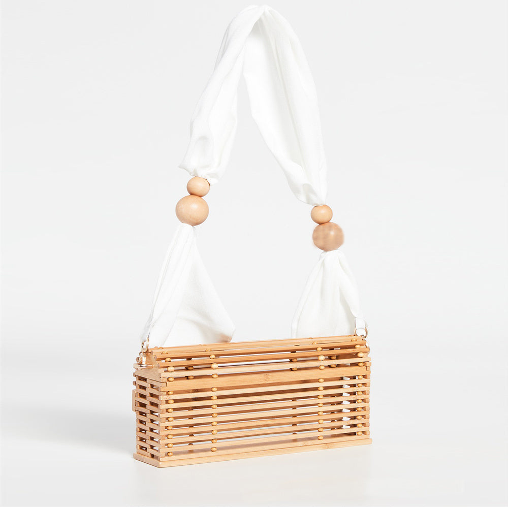Ribbon bag beach vacation bamboo basket bag