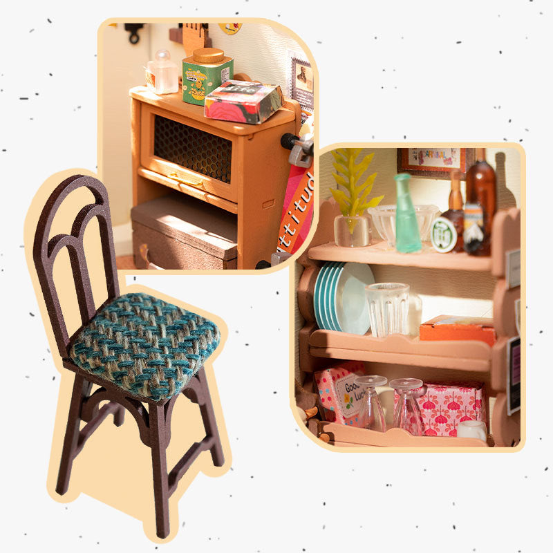 Rolife Happy Kitchen Puppenhaus Minature House DIY Holz puzzle mit LED-Licht