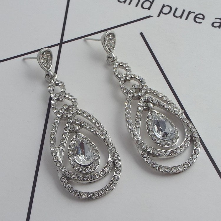 Qifu European And American Exaggerated Long Geometric Circle Jeweled Earrings