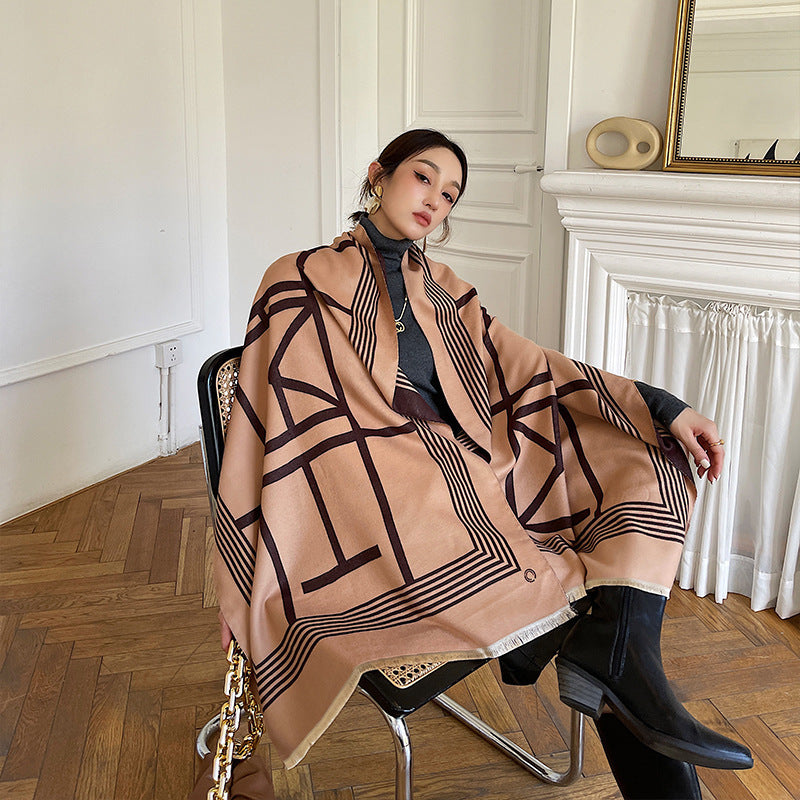 All-matching Thickened Double-sided Student Scarf Dual-purpose Tassel Shawl