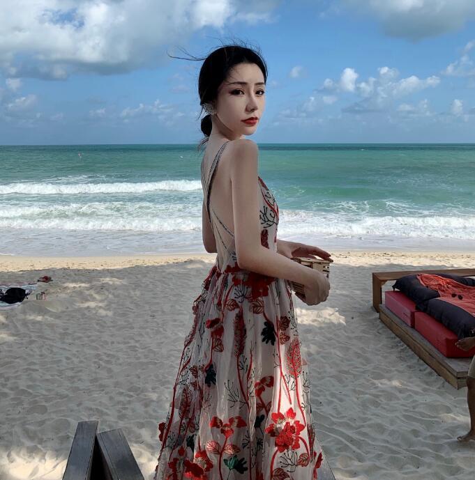 Women's Summer Holiday Dress Seaside Suspender Beach Dress