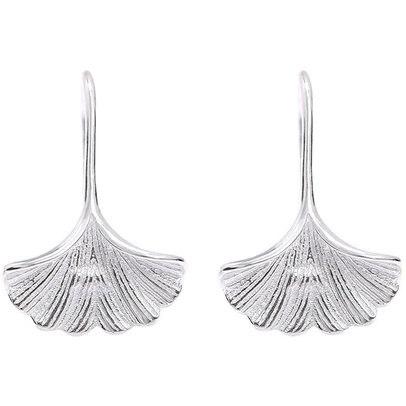 S925 Sterling Silver White Gold Plated Eardrops Ginkgo Leaf