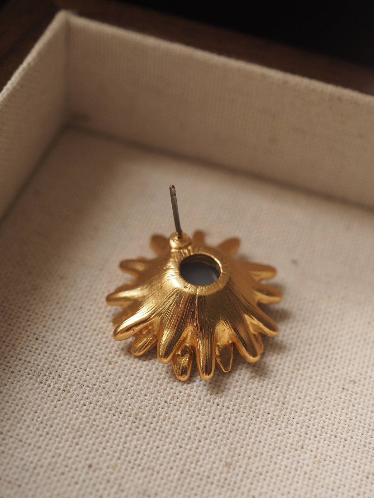 Sunflower Ear Clip Vintage Distressed Gold Plated