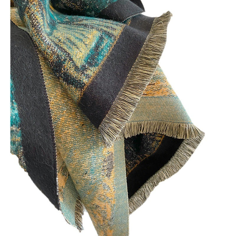 Cashmere-like Printed All-matching Artistic Autumn And Winter Thickening Scarf Shawl