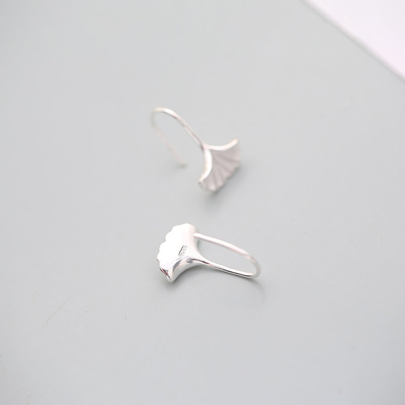 S925 Sterling Silver White Gold Plated Eardrops Ginkgo Leaf