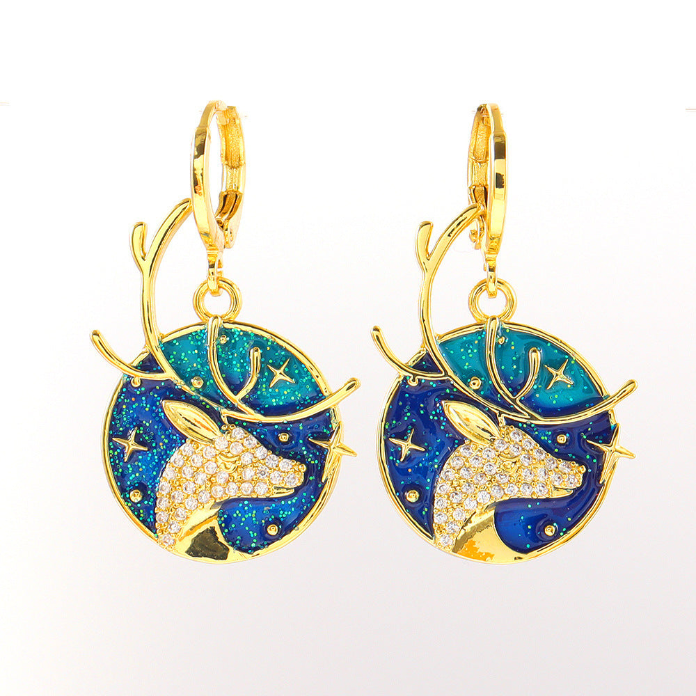 New Starry Deer Dripping Bird Rhinestone Earrings