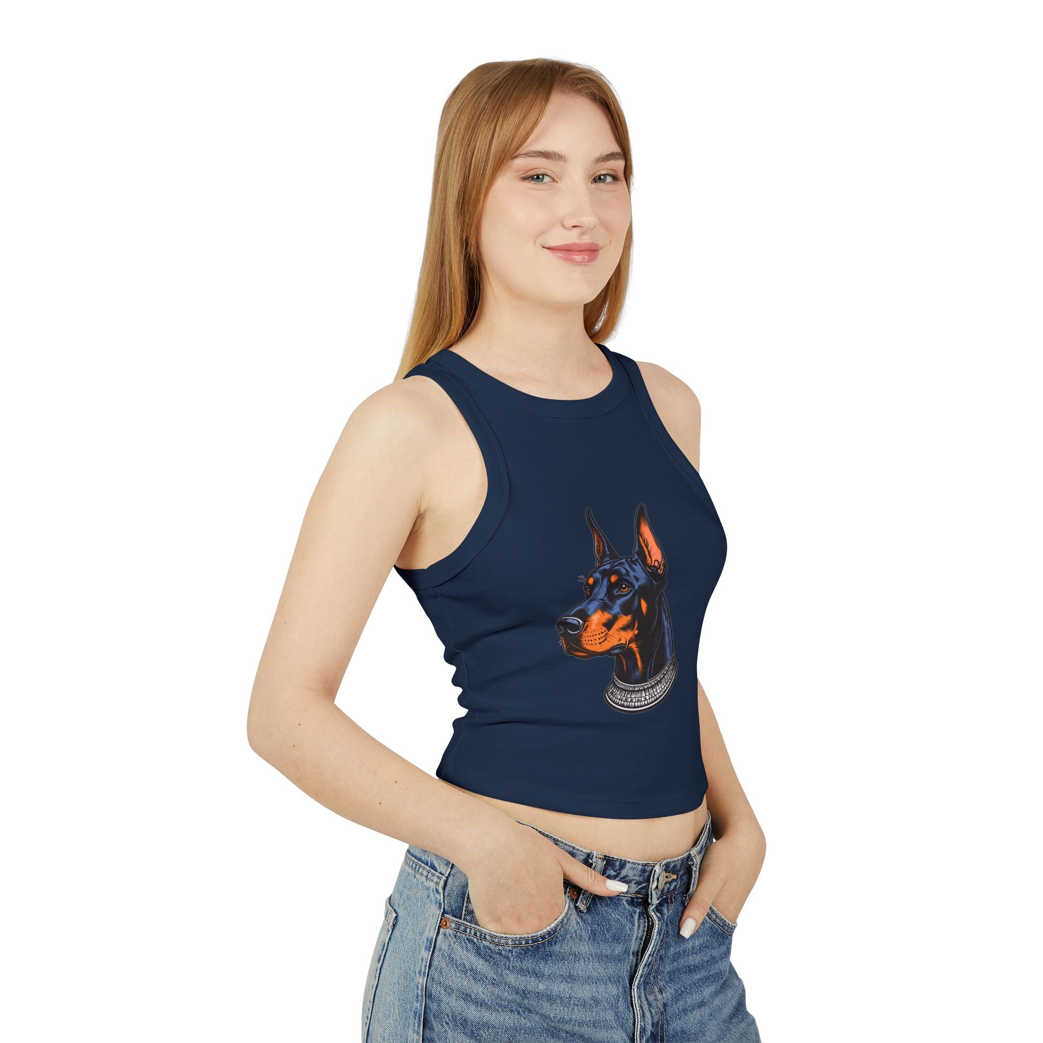 Doberman Portrait Racer Tank Top — Women's Graphic Crop Tank
