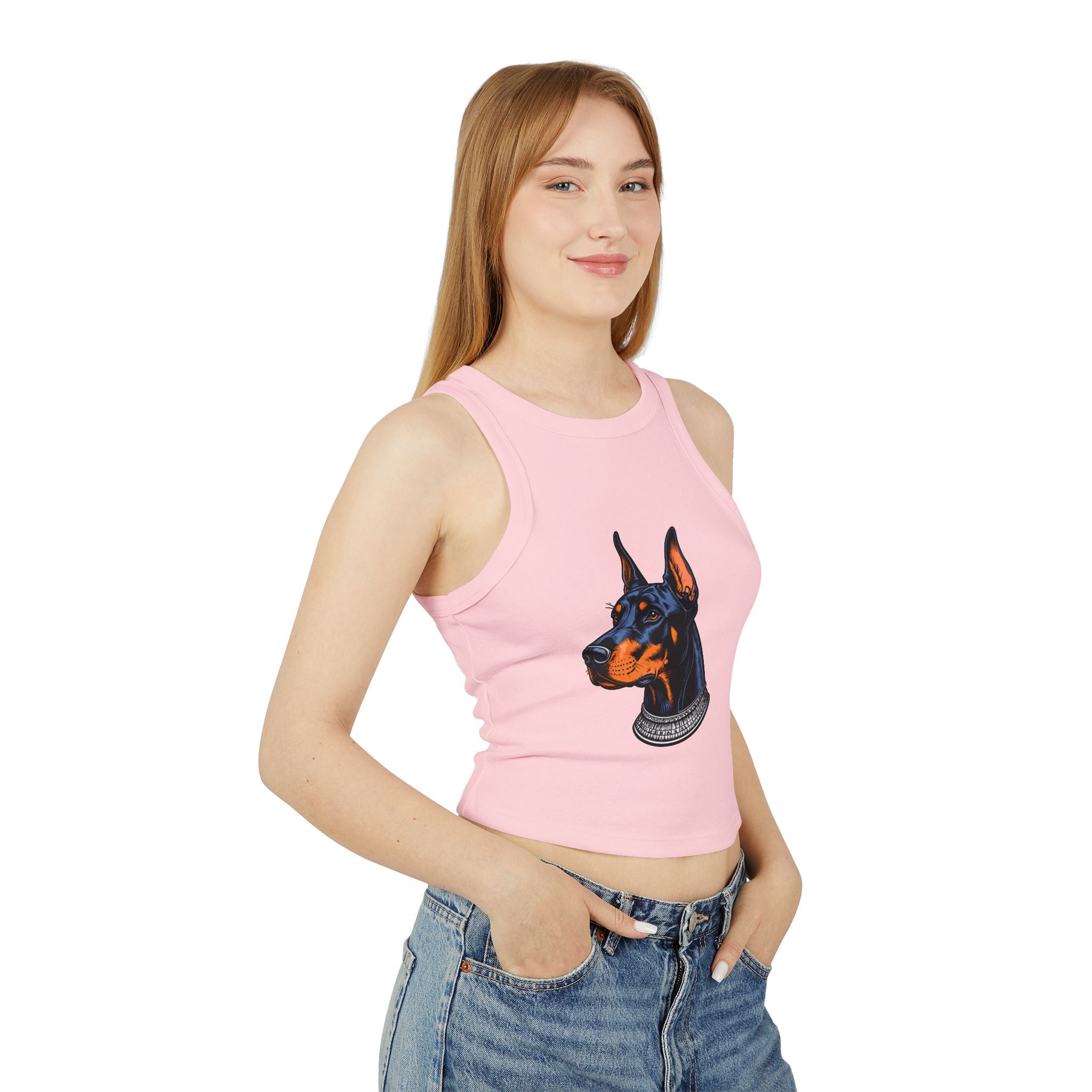 Doberman Portrait Racer Tank Top — Women's Graphic Crop Tank
