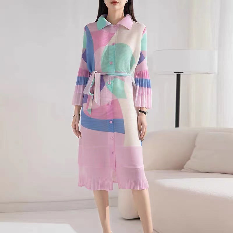 Women's French Retro Pleated Printed Dress