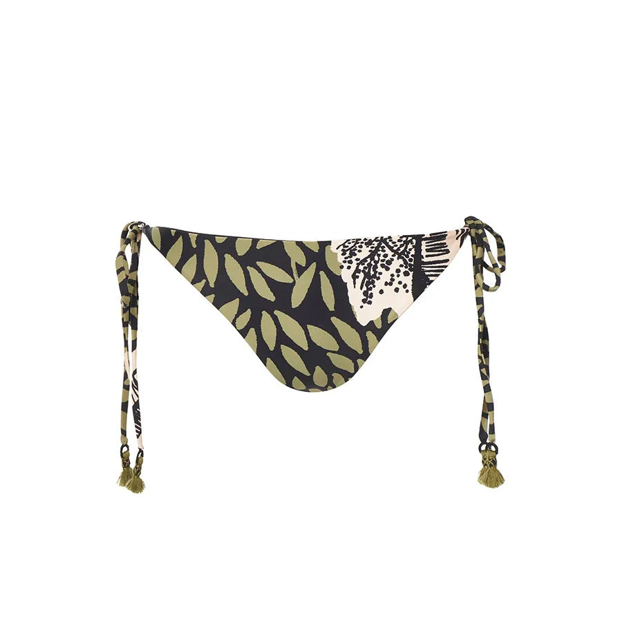 Tiefer Halter-Bikini mit Band, Palmenprint
