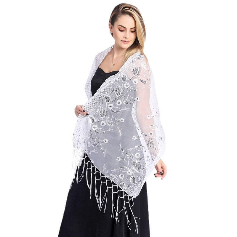Elegant Debutante Gala Dinner Sequined Tassel Shawl Bride