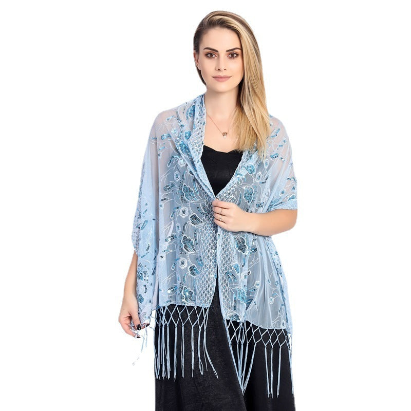 Elegant Debutante Gala Dinner Sequined Tassel Shawl Bride