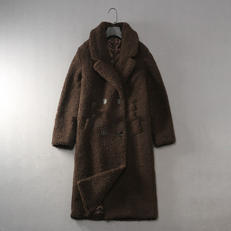 Women's Loose Lapel Over Knee Long Soft Waxy Teddy Coat Jacket