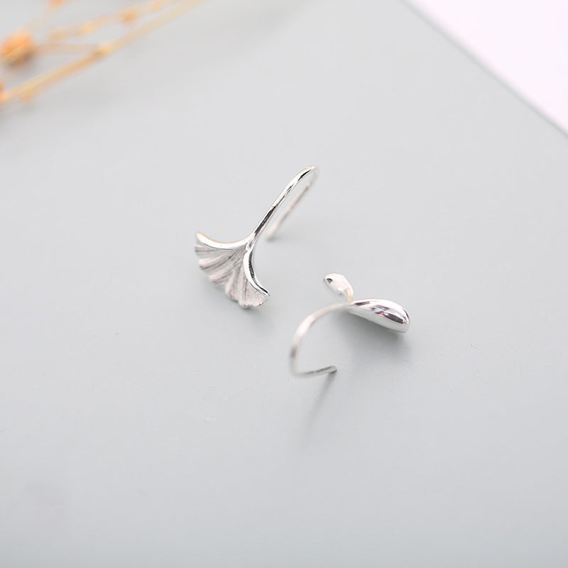 S925 Sterling Silver White Gold Plated Eardrops Ginkgo Leaf