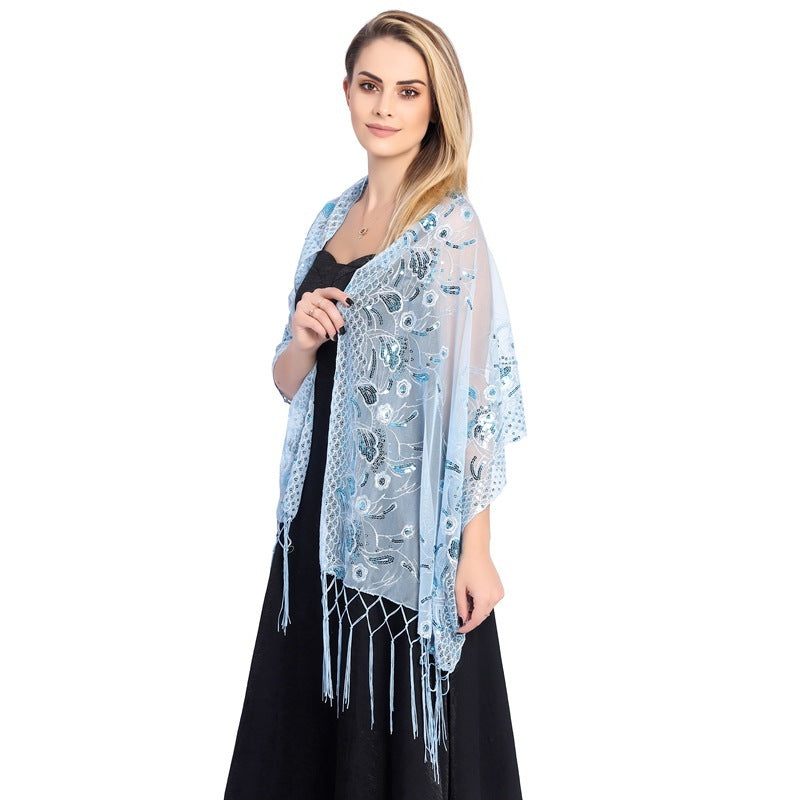 Elegant Debutante Gala Dinner Sequined Tassel Shawl Bride