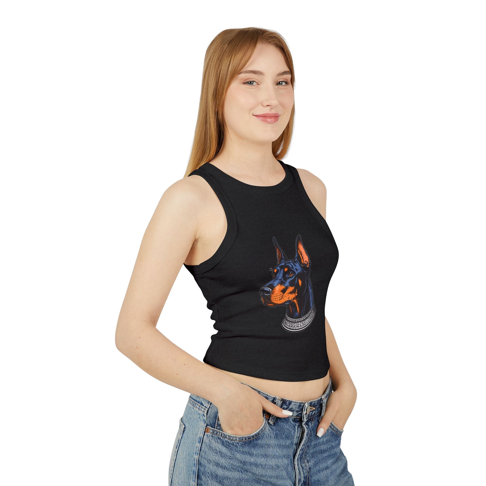Doberman Portrait Racer Tank Top — Women's Graphic Crop Tank