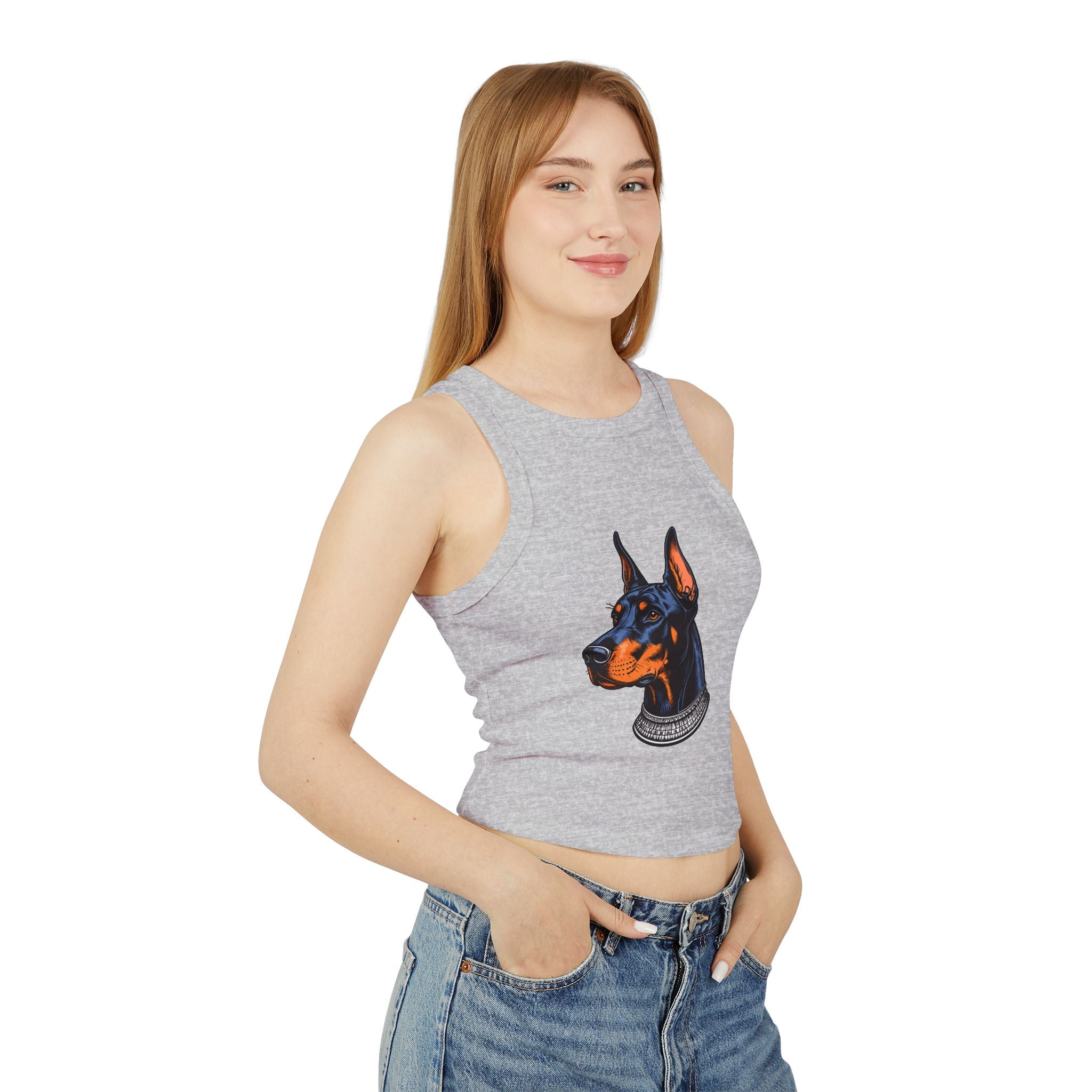 Doberman Portrait Racer Tank Top — Women's Graphic Crop Tank