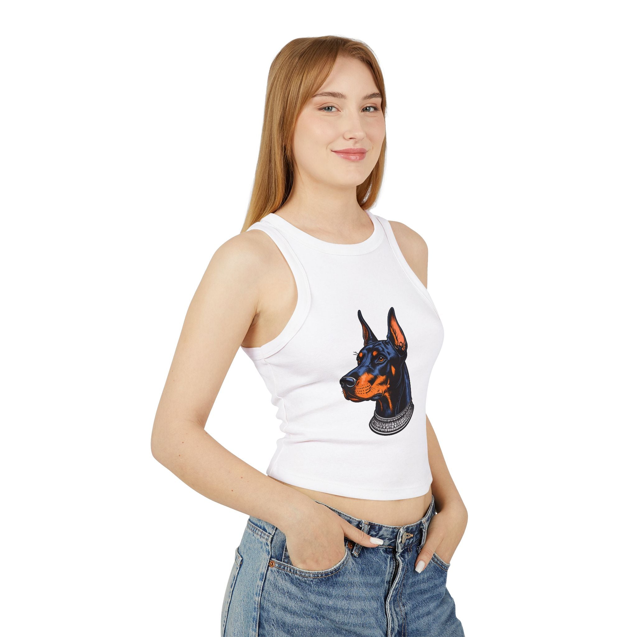 Doberman Portrait Racer Tank Top — Women's Graphic Crop Tank