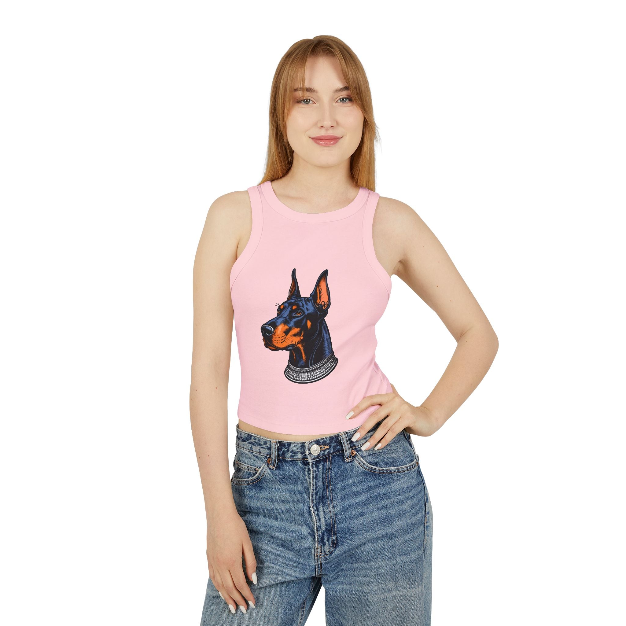 Doberman Portrait Racer Tank Top — Women's Graphic Crop Tank