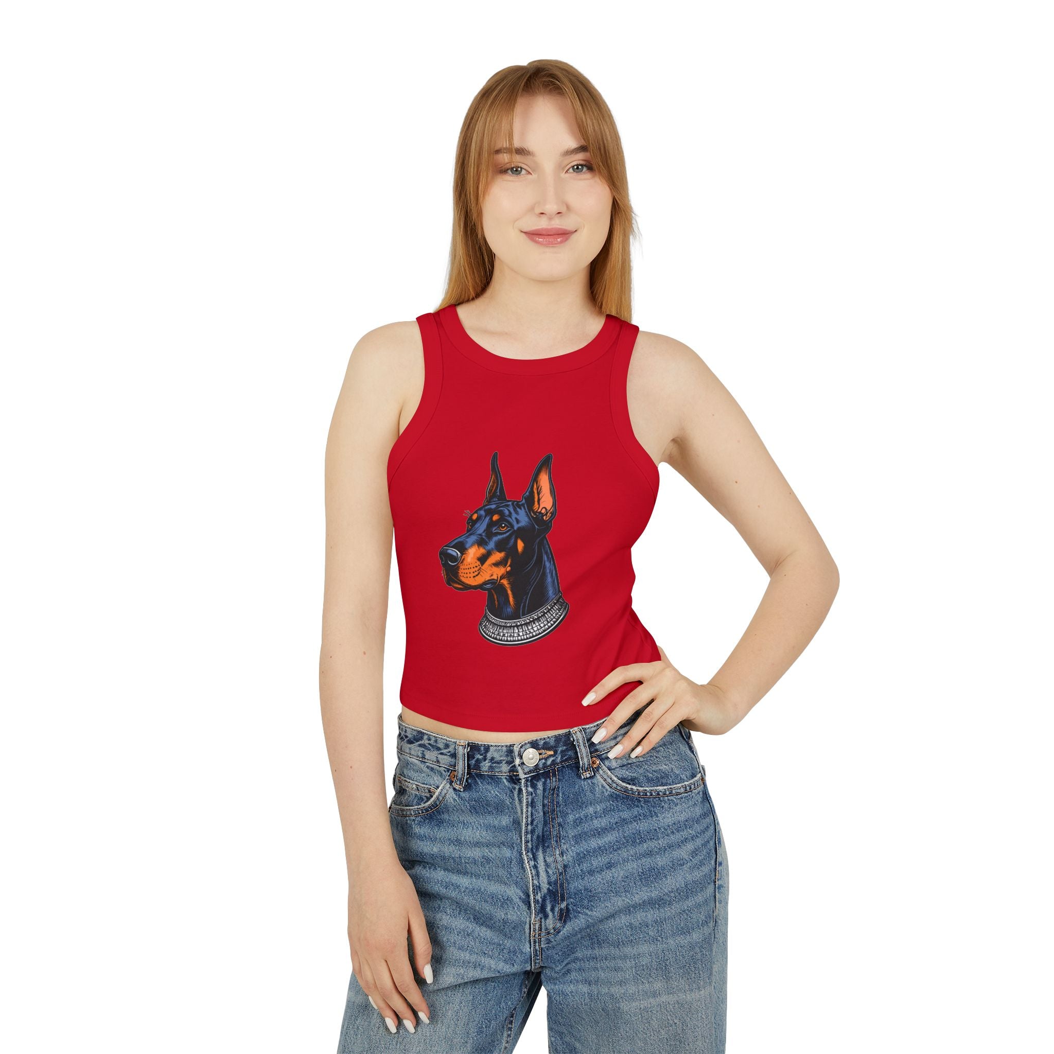 Doberman Portrait Racer Tank Top — Women's Graphic Crop Tank