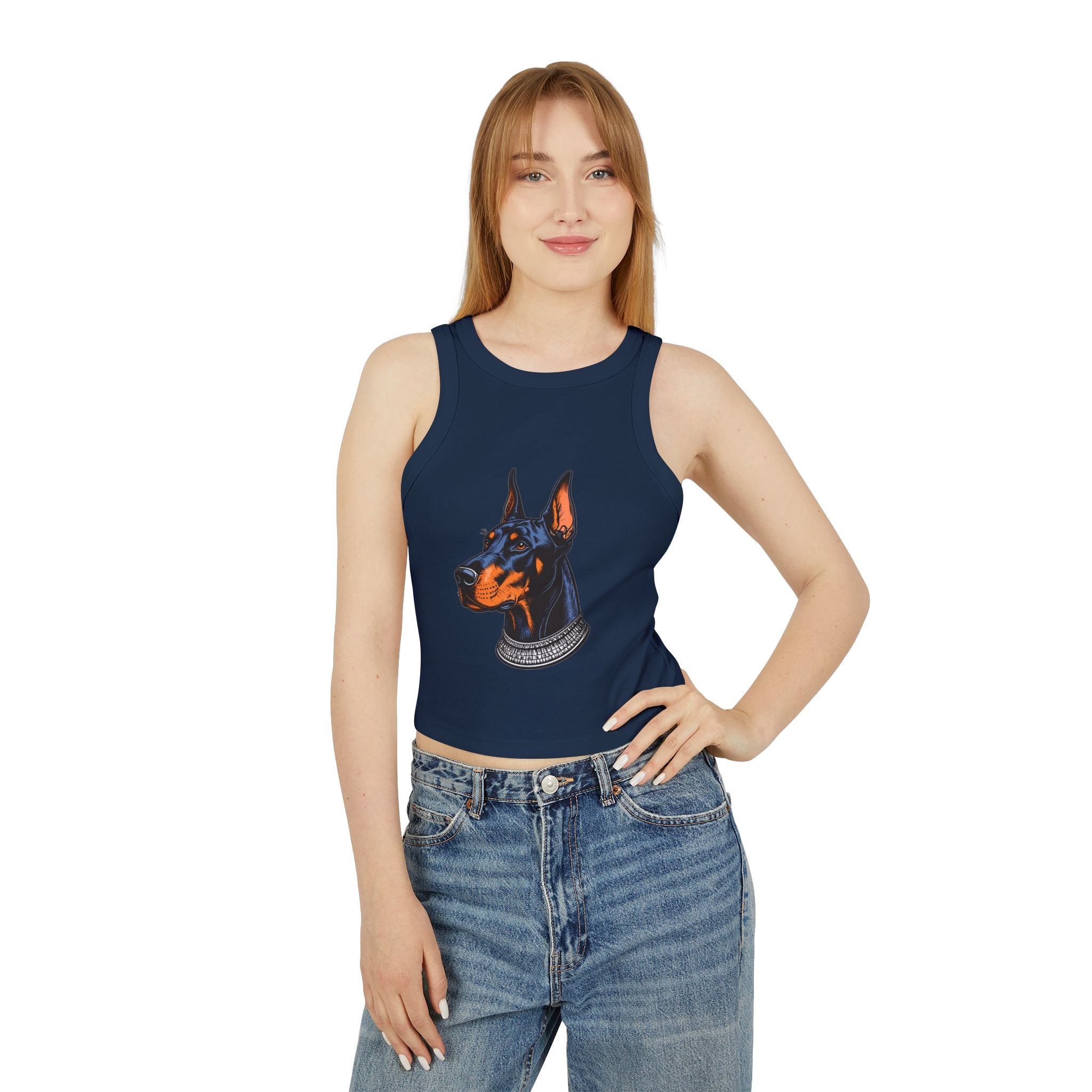 Doberman Portrait Racer Tank Top — Women's Graphic Crop Tank