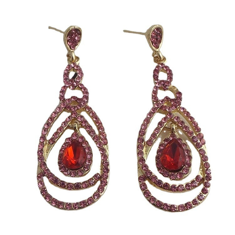 Qifu European And American Exaggerated Long Geometric Circle Jeweled Earrings