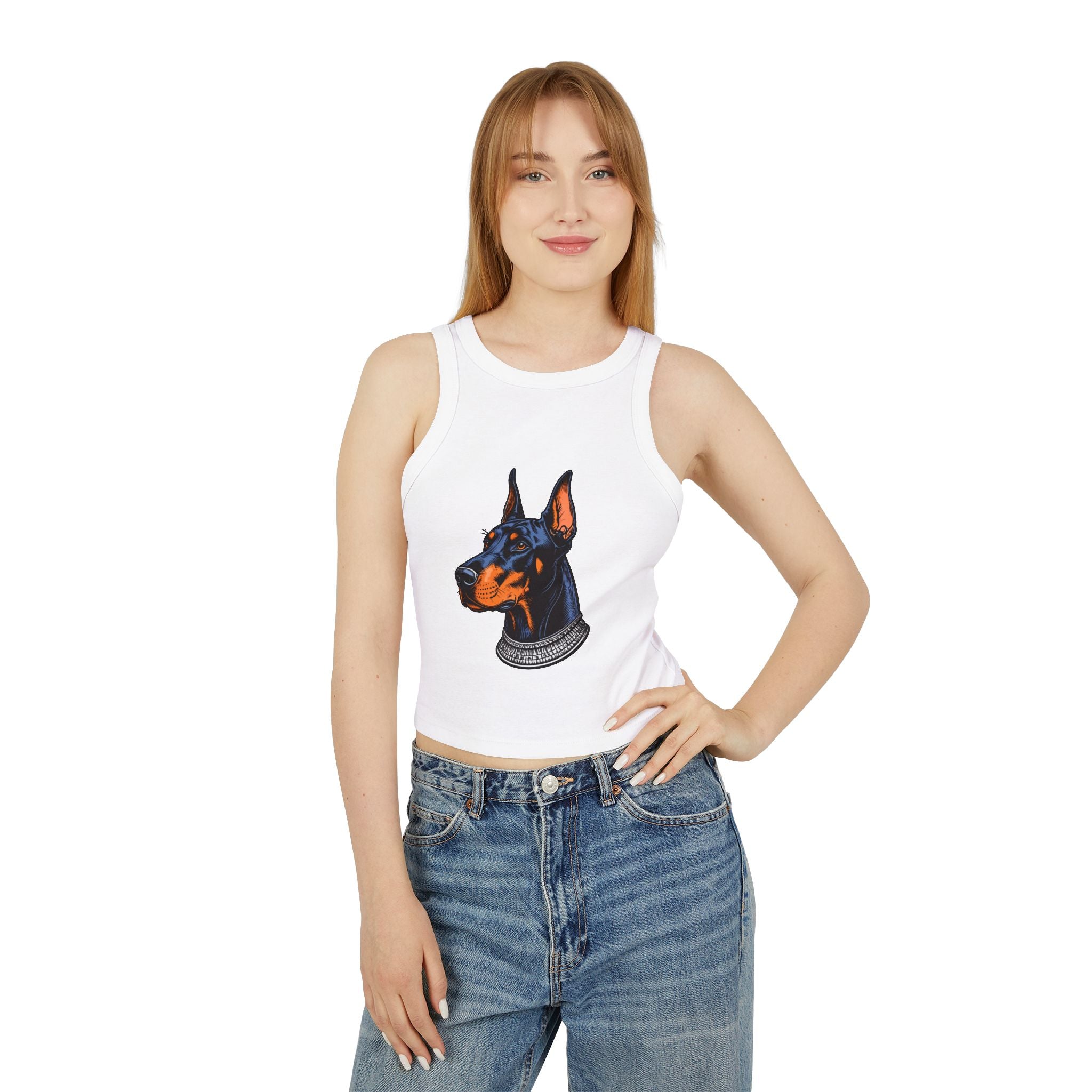 Doberman Portrait Racer Tank Top — Women's Graphic Crop Tank