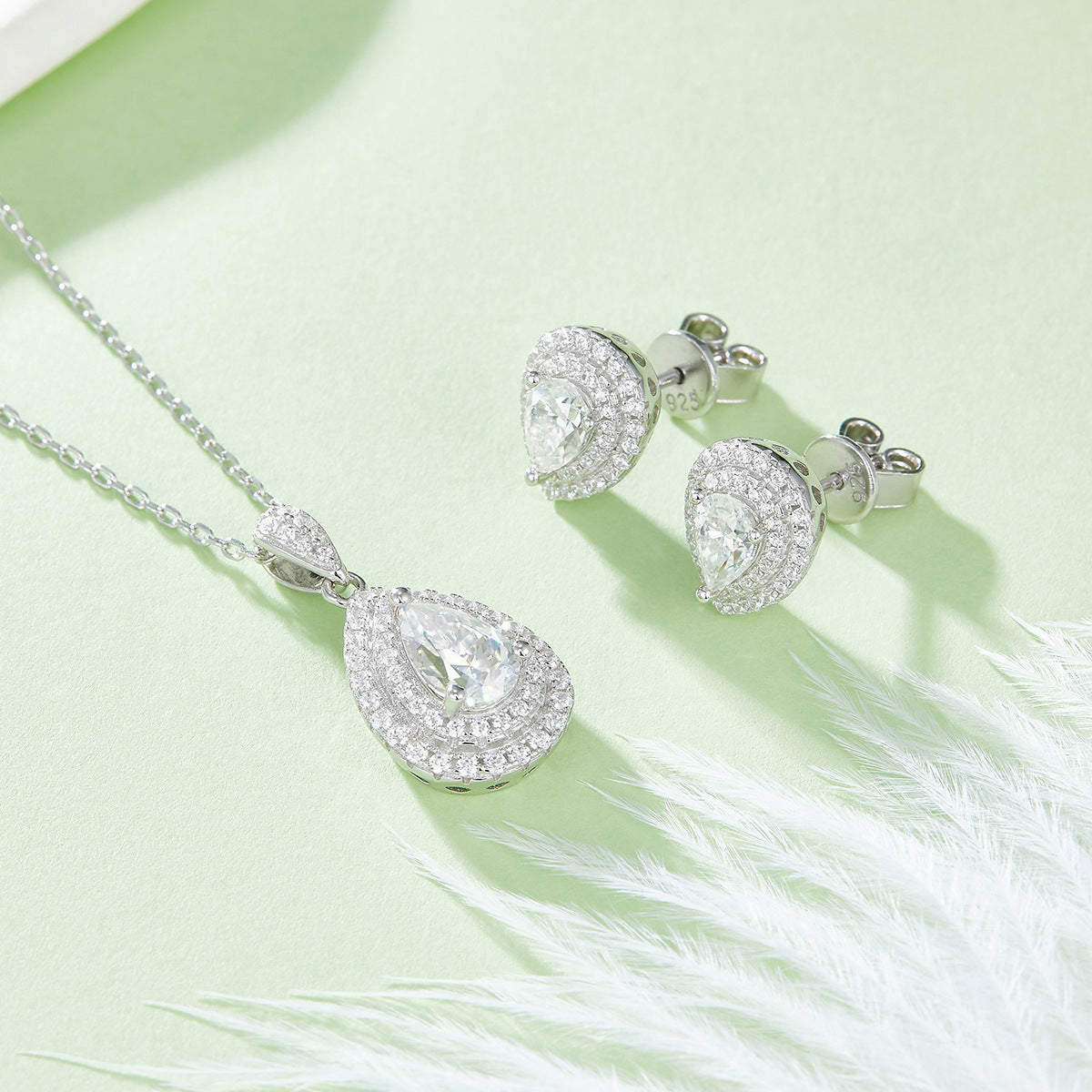 Moissanit Schmuck-Set – Tropfenform aus S925 Sterling Silber