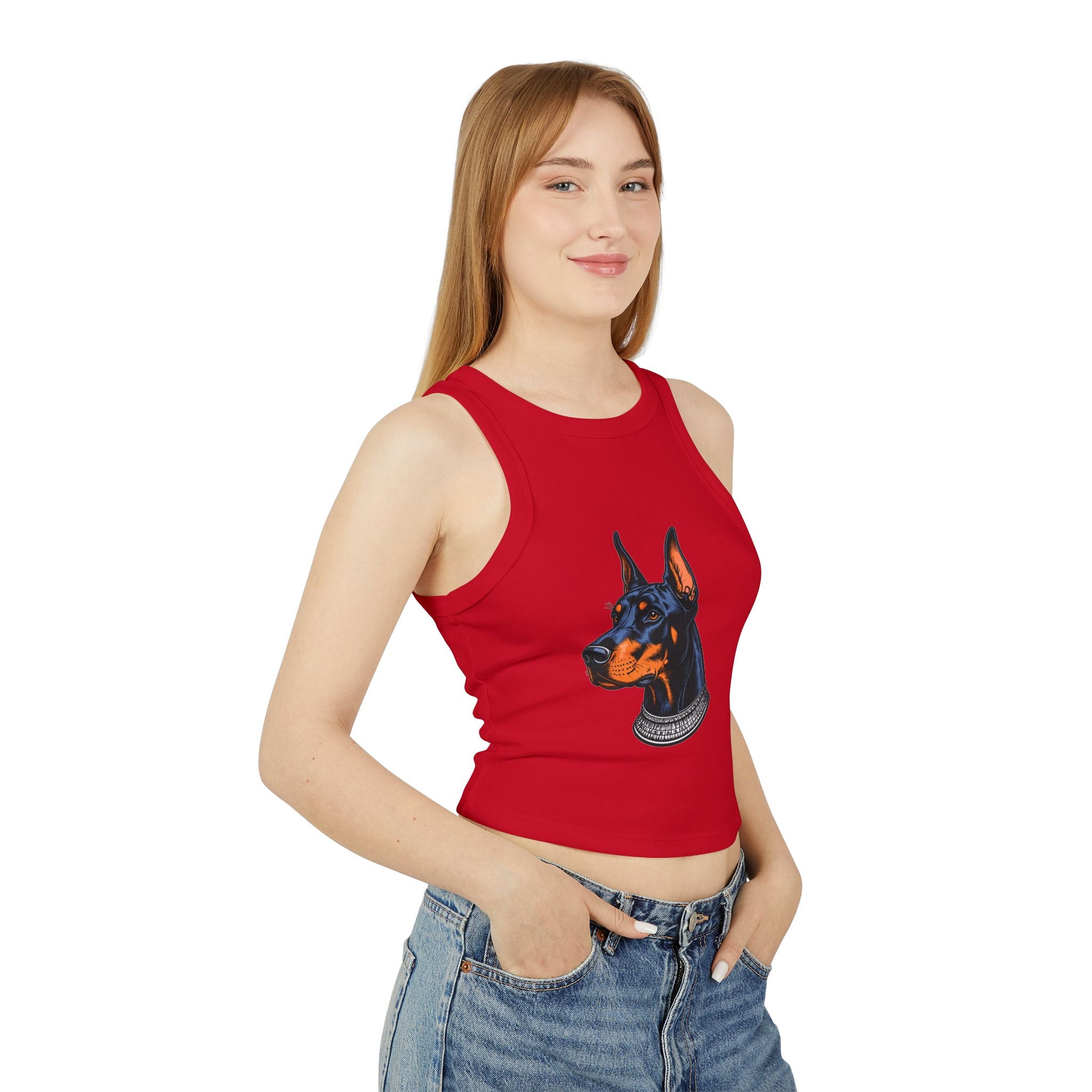 Doberman Portrait Racer Tank Top — Women's Graphic Crop Tank