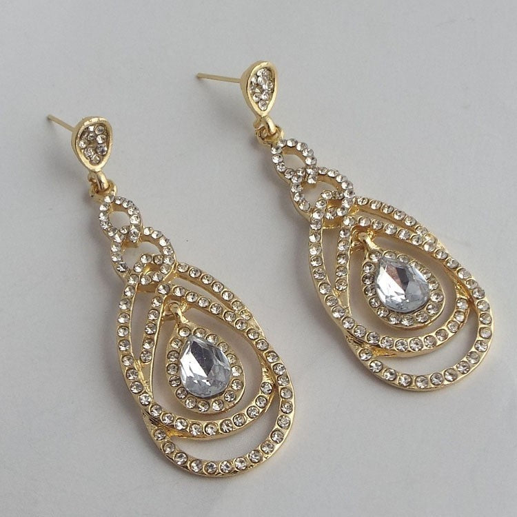 Qifu European And American Exaggerated Long Geometric Circle Jeweled Earrings